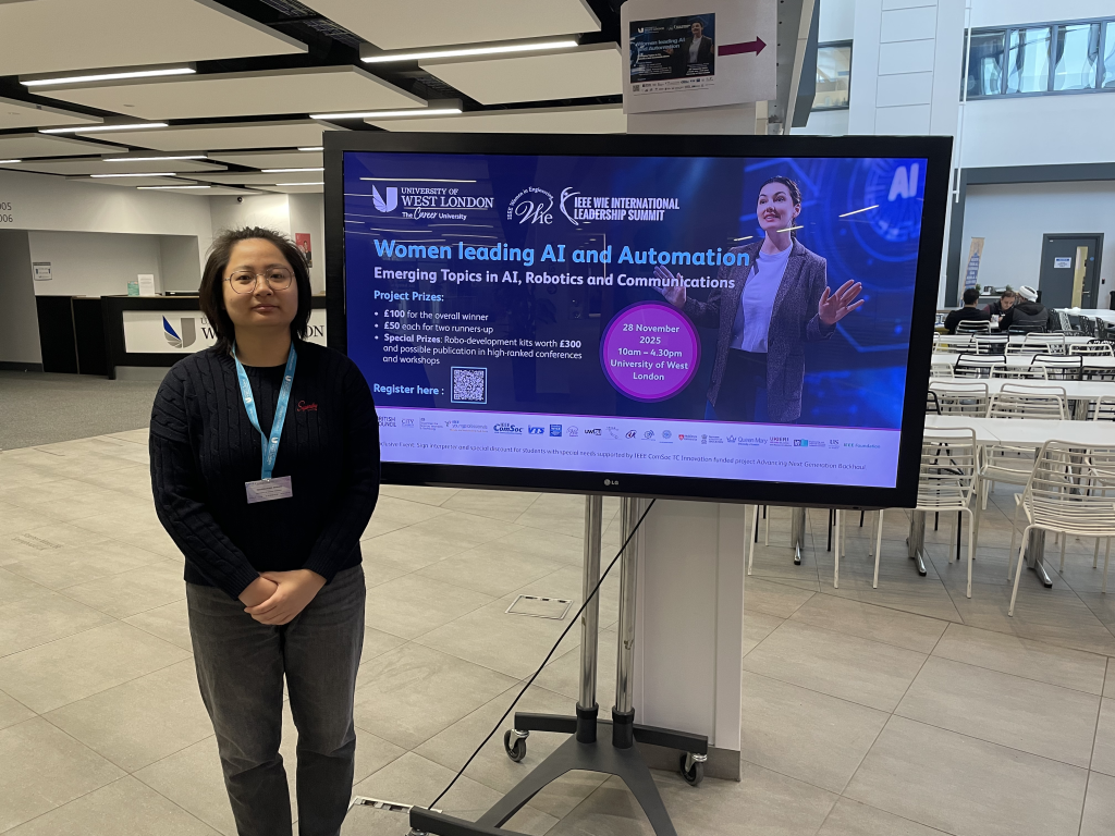 Learning to sense PhD student Qiushuang Zhang at IEEE WIE in London [Photo: private]