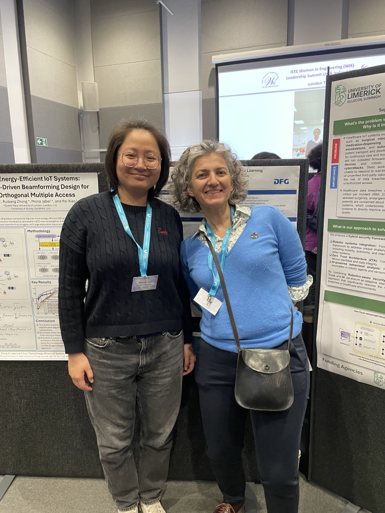 Learning to sense PhD student Qiushuang Zhang with Dr Mona Jaber (Queen Mary University London) at IEEE WIE in London [Photo: private]