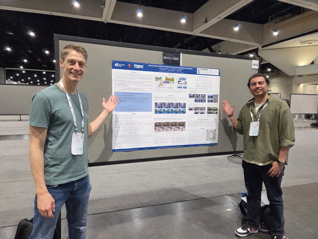 Pratik Bisht and Michael Möller presenting the spotlight "Neural Atlas Graphs for Dynamic Scene Decomposition and Editing" by Jan Philipp Schneider, Pratik Bisht, Ilya Chugunov, Andreas Kolb, Michael Möller and Felix Heide at NeurIPS in San Diego.