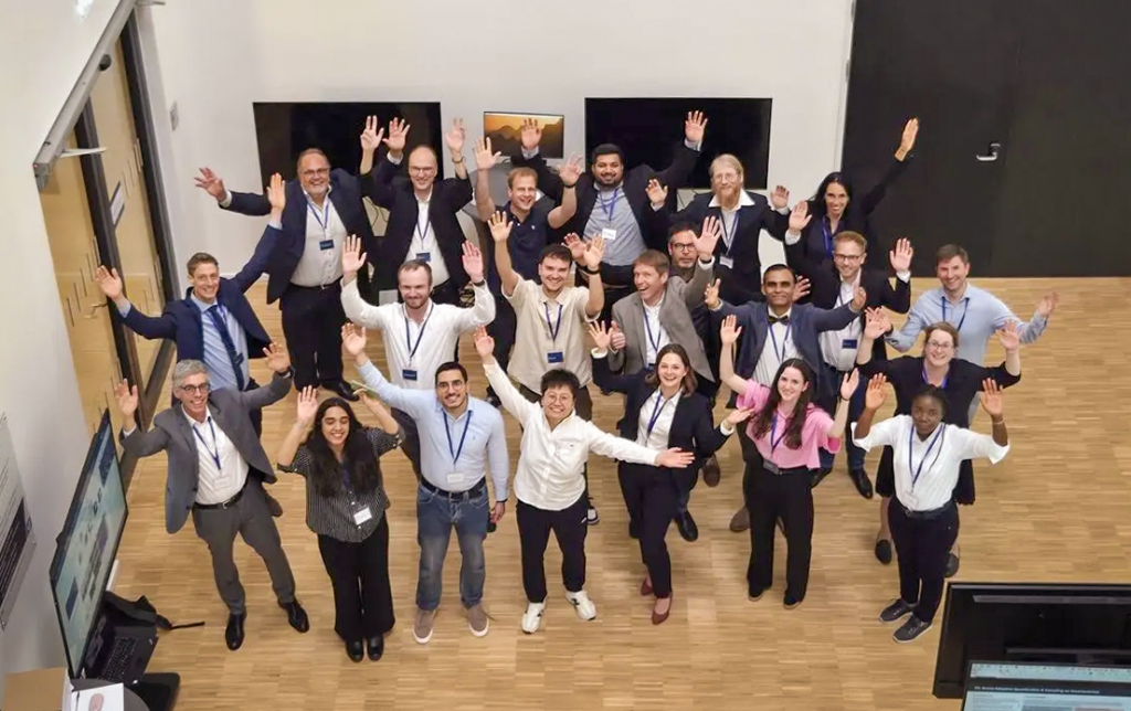 Members of the DFG Research unit "Learning to Sense" celebrate after receiving funding for a second period.